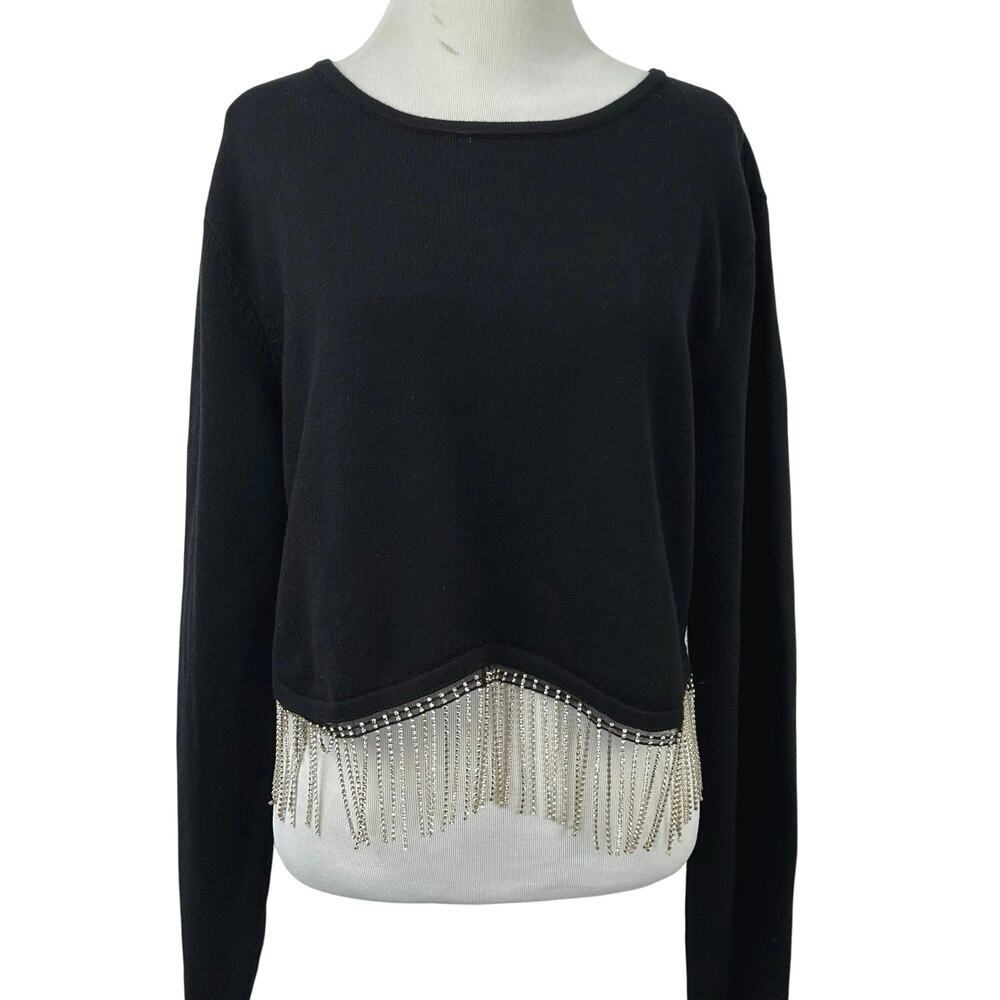 Forever 21+ Black Rhinestone Fringe Sweater Top NWT Plus Size 3X Party Glam Y2K - Picture 1 of 6